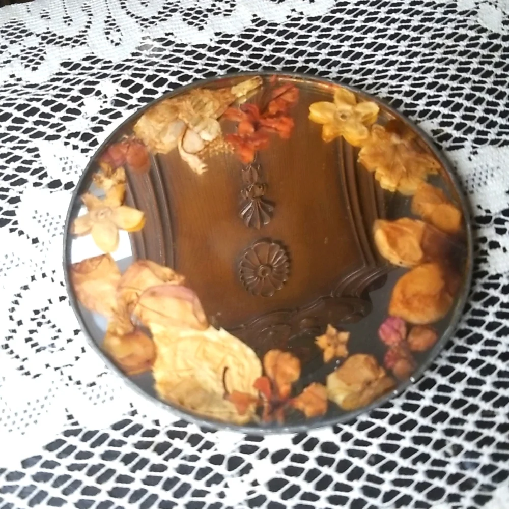 Vintage Handcrafted in Hawaii Mirror Trimmed with Pressed Flowers